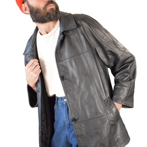 Veste en cuir souple vintage des années 80 - Manteau en cuir noir minimaliste - Style rocker - Streetwear - Vintage italien - Rembourrage léger - City Biker