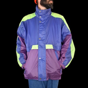 90s Colorblock Windbreaker Jacket: Vintage Neon Streetwear Raincoat