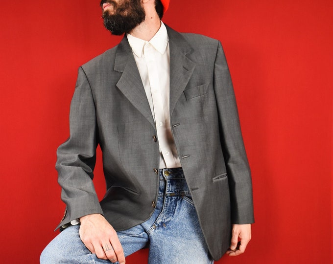 Vintage Italian Mohair Wool Blazer: Old Money 90s Grey Tailored