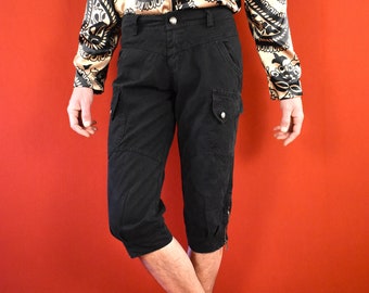 Vintage Capri Pants - Black New Y2k Trousers - 7/8 Cargo Pants - Retro 2000s Low Rise Jeans - 90s Style - Grunge
