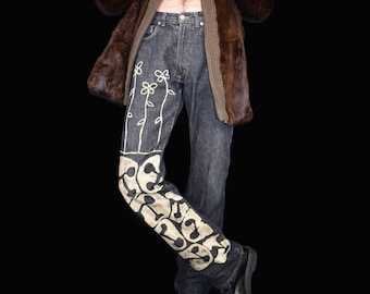 Hand-Painted Vintage Jeans: Reworked Raw Denim, Tribal Skulls