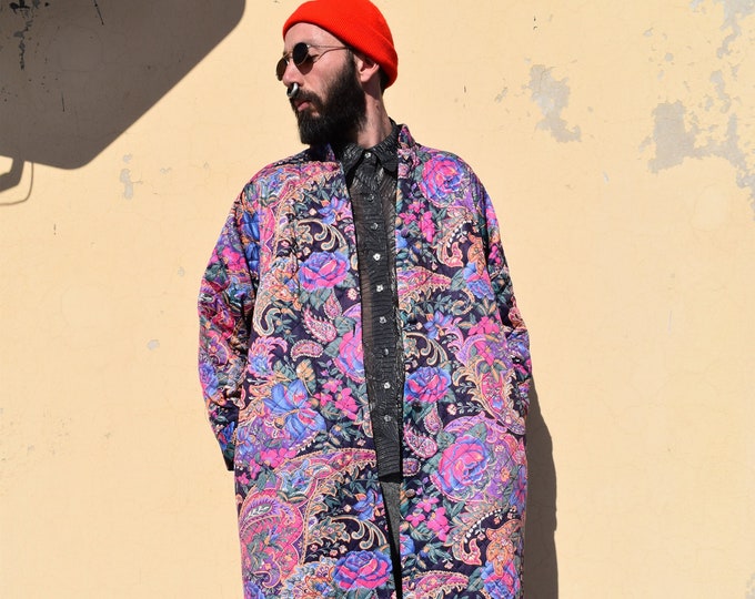 80s Vintage Quilted Dressing Gown Tapestry Floral Pattern Etsy