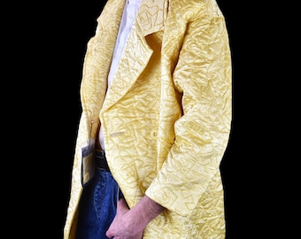 Japanese 90s Vintage Trench Coat - Golden Funky Quilted Jacket - Double-breasted Retro Jacket - Yellow Streetwear Maximalism Parka