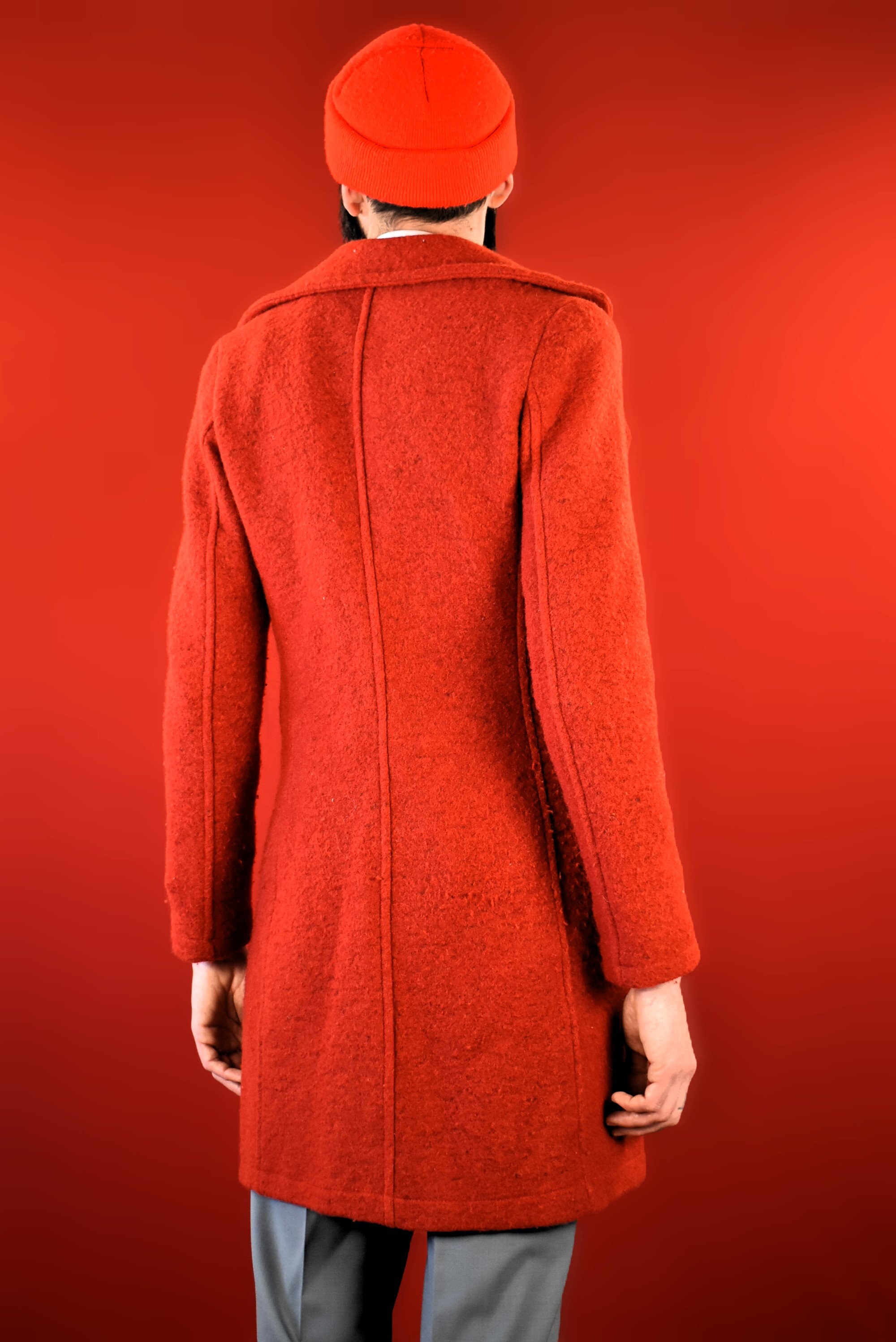 Italian Vintage Red Wool Trenchcoat - 70% Thick Wool