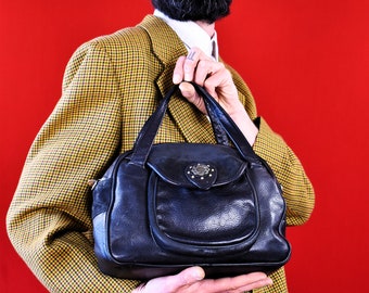 Sac de docteur en cuir véritable vintage italien des années 90 SAGI - sac à main noir - fabriqué en Italie - sac polochon vintage - sac bowling - sac à poignée supérieure