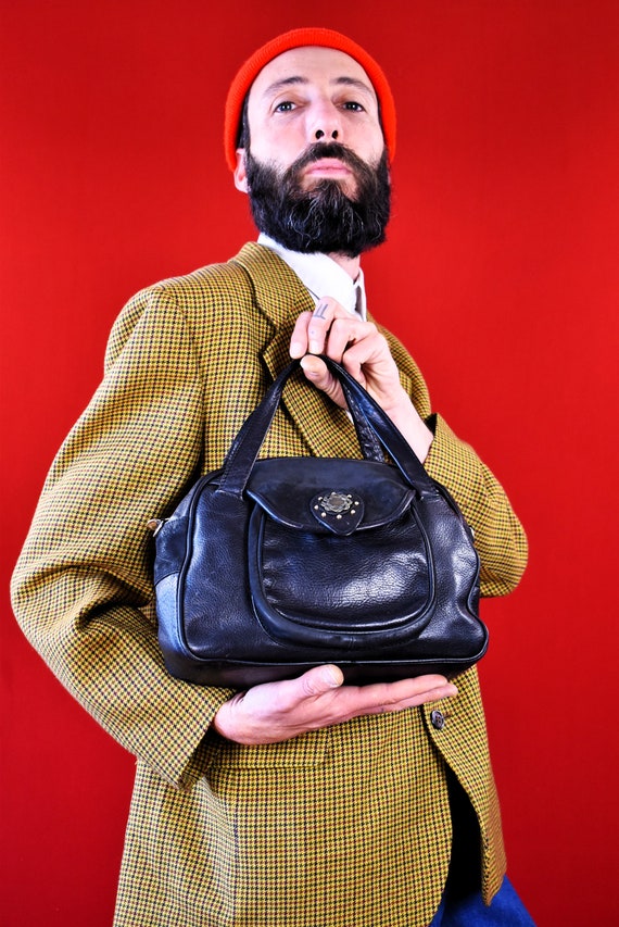 SAGI Luxury Italian 90s Vintage Real Leather Doctor bag Bolso negro Hecho en Italia Vintage Duffel Bag Bowling Bag Top Handle Bag Etsy Espana