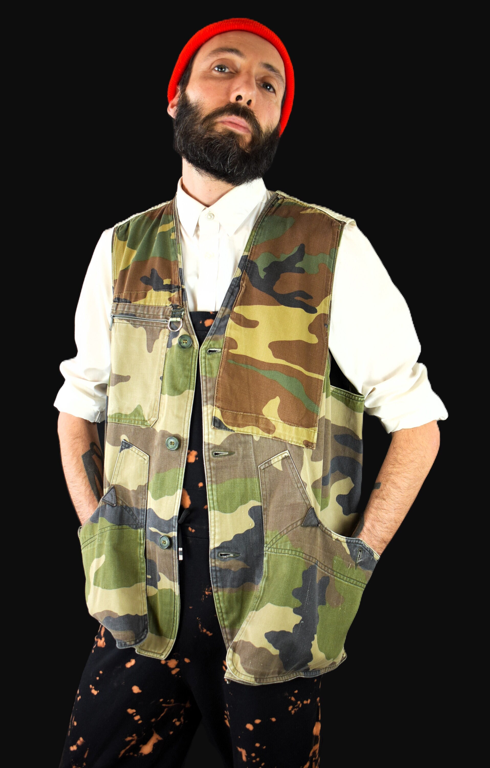 80s Camouflage Army Vintage Vest - Utility - Workwear - Retro Vest 