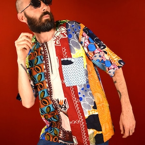 Sudadera con capucha vintage de patchwork de cera africana: Top bohemio para festivales hecho a mano