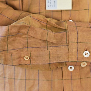 KRIZIA Designer Linen Shirt Brown Checkered Luxurious Made in Italy Linen Cotton Blend Mens Top Shirt Longsleeve Casual Shirt image 7