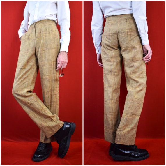 Italian Vintage Linen Pants - Tartan 80s Brown Capsule Business 
