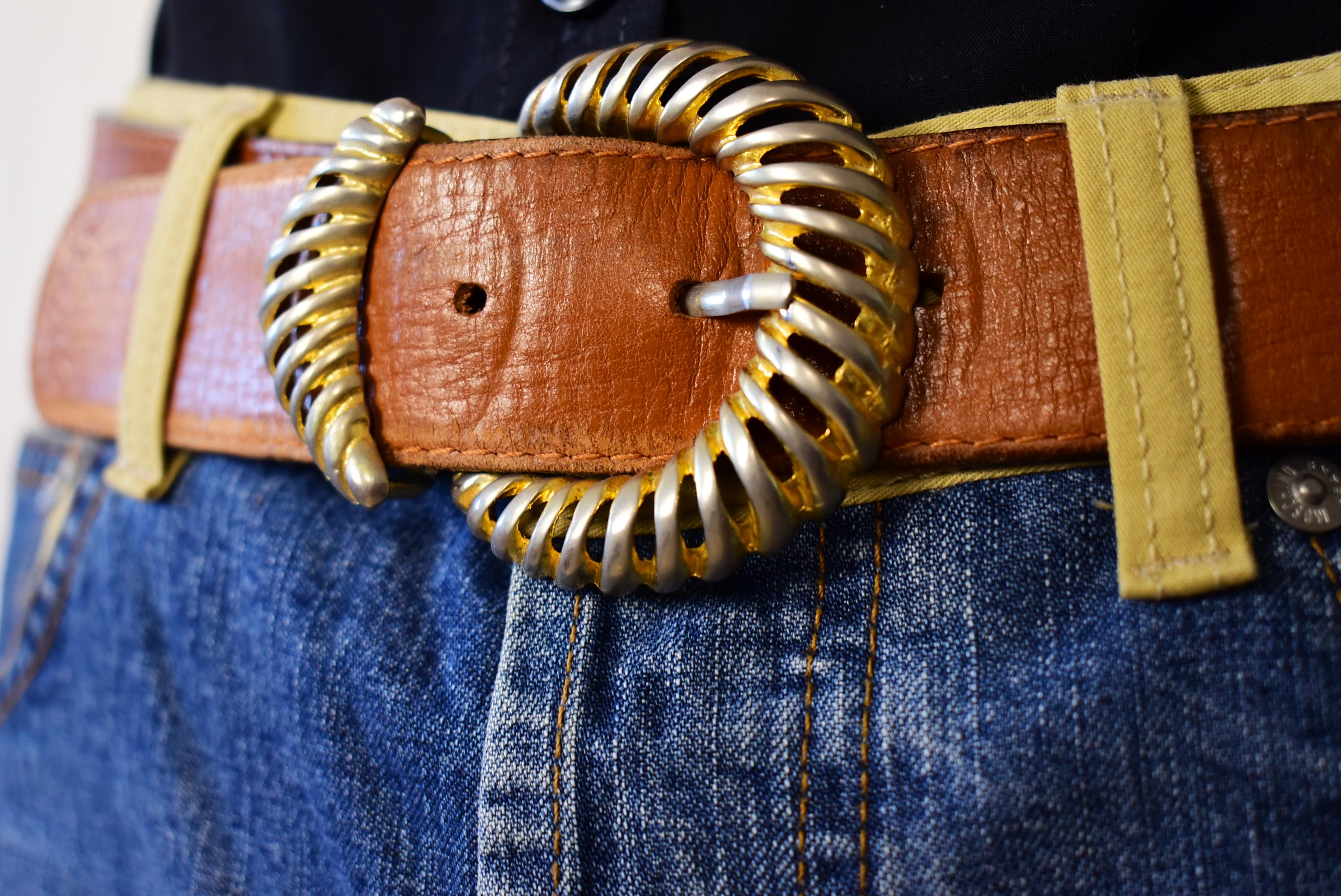 Vintage Italian Leather Belt: Baroque Sculptural 80s Gold Lion