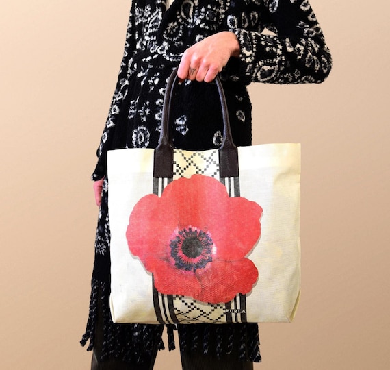 Vintage Furla Tote Bag 90s Italian Designer Shopper Floral