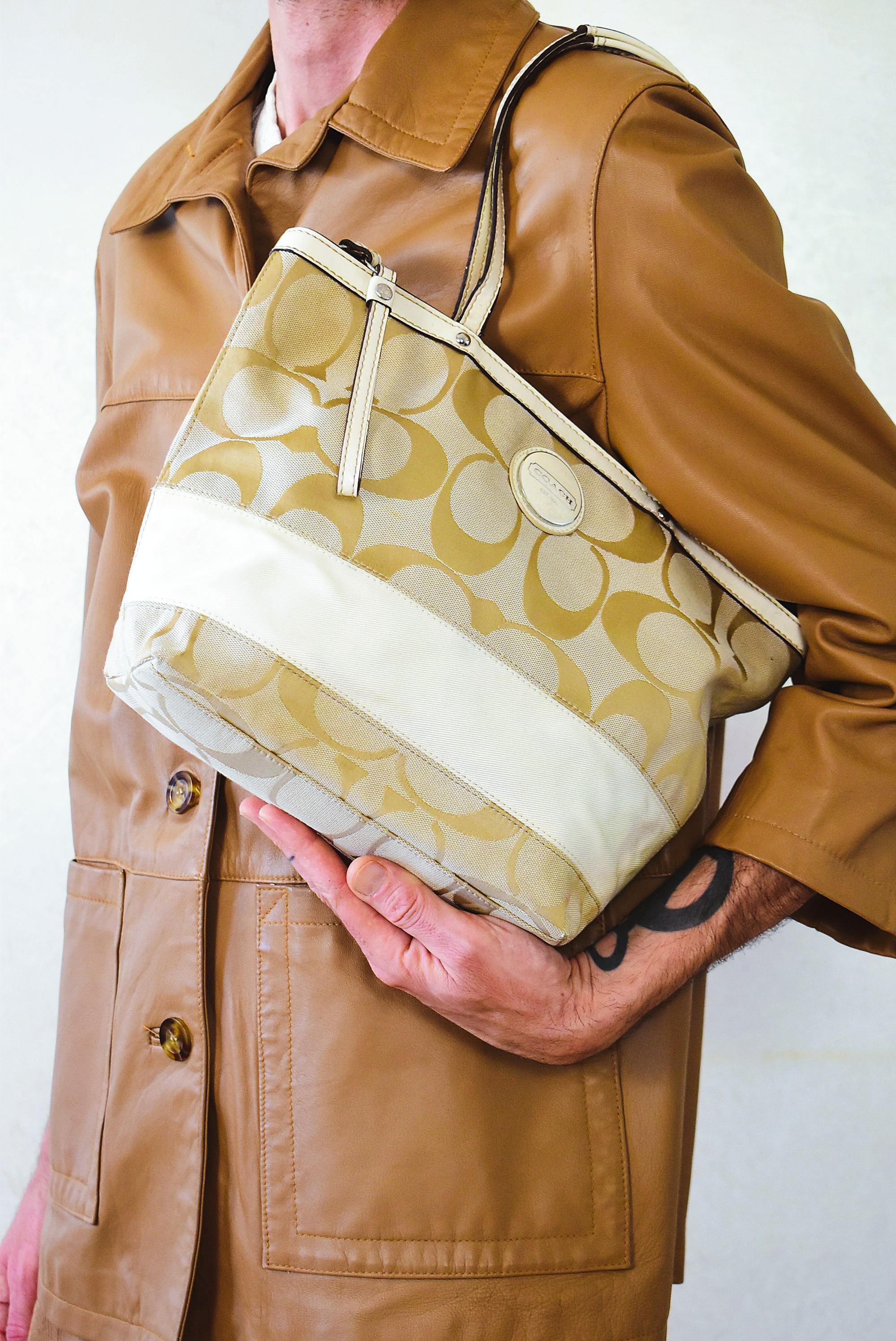 Vintage Coach Monogram Tote Bag: Original Y2K Beige Canvas and