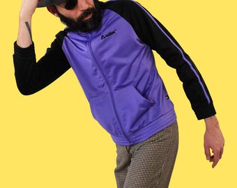 Vintage 90s Tracksuit: German Streetwear, Black & Violet, Zipped