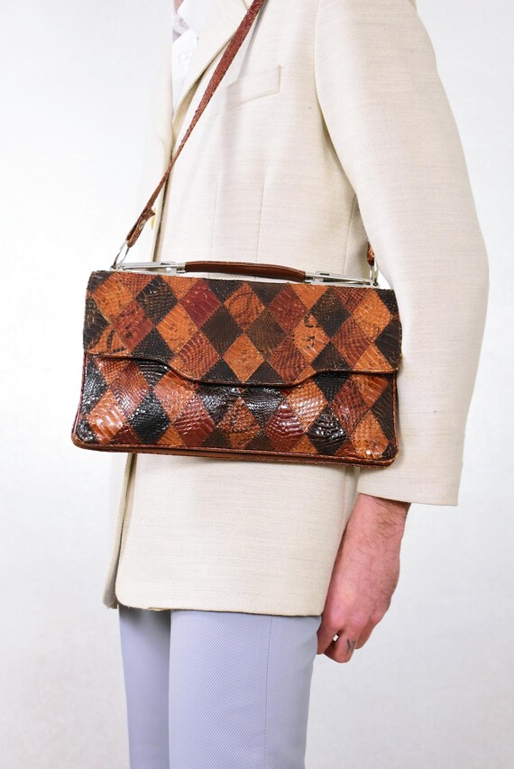 Exotic Patchwork Leather Handbag | Sculptural 50s… - image 2