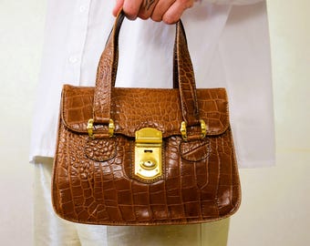 Sac à Main Francesco Biasia En Cuir Matelassé - Poignées Imprimé Crocodile - Beige Clair