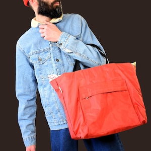 90er Jahre Vintage Shopper | Übergroße Einkaufstasche | Y2K Sporttasche | Retro Taschen | Rote Vintage Tasche | Reisetasche | Aquateam Handtasche | Schultertasche