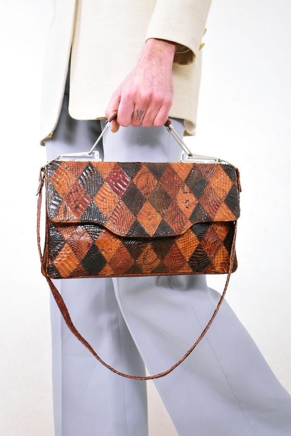 Exotic Patchwork Leather Handbag | Sculptural 50s… - image 1