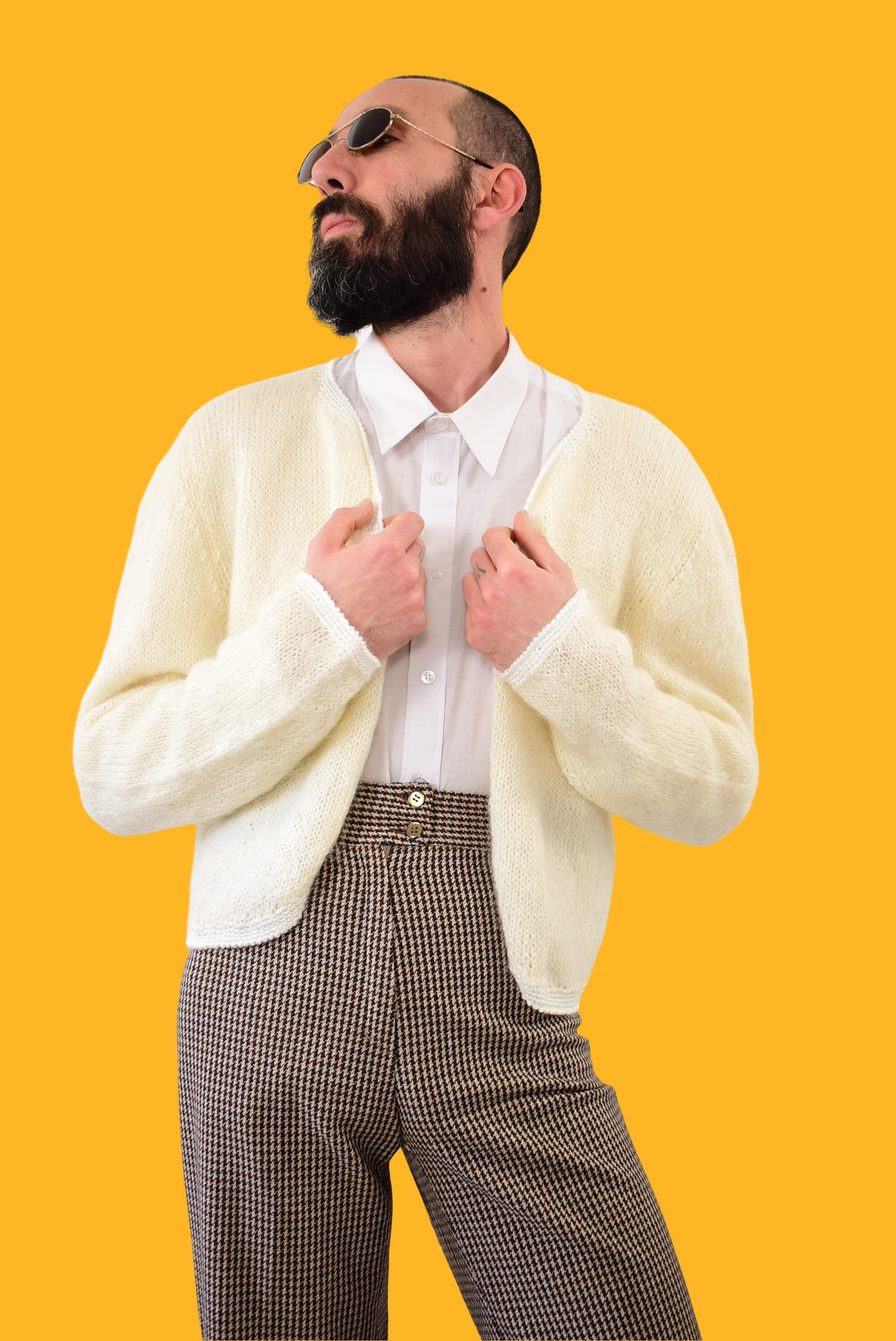 Cárdigan vintage de angora Chaqueta de punto afelpada blanca de