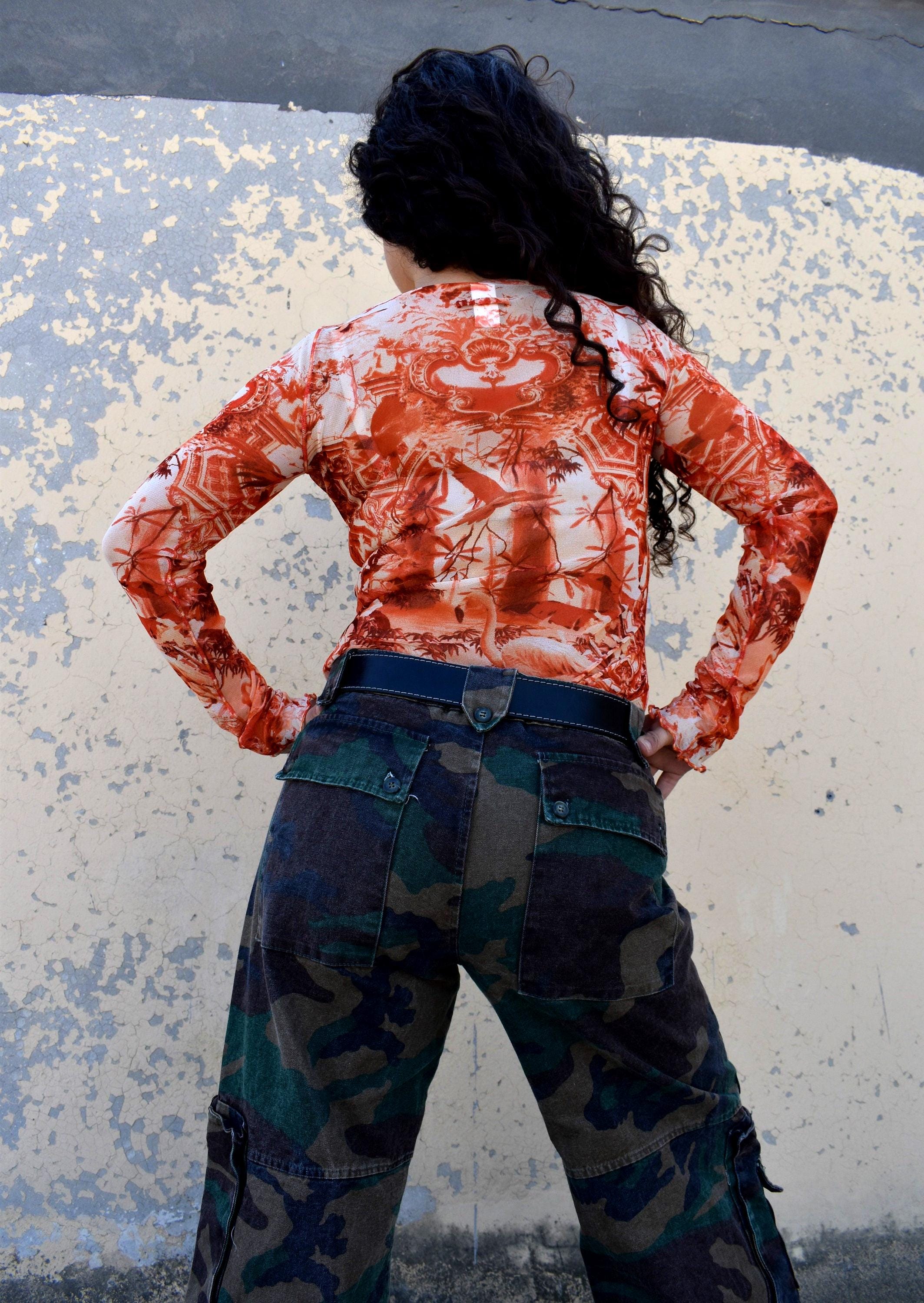 JEANPAULGAULTIER パワーネット シアー トップス 90s 90s Jean Paul Gaultier Blue Patch Work Sheer Mesh Wrap Crop Top - Etsy