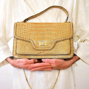 Vintage Croc Embossed Leather Handbag: 1960s Italian Top Handle Purse