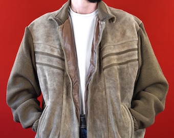70s 80s Angelo Santini Vintage Coat - Cow Grain Leather Bomber - Vintage Light Brown Varsity Jacket - Retro College Jacket - Oldschool