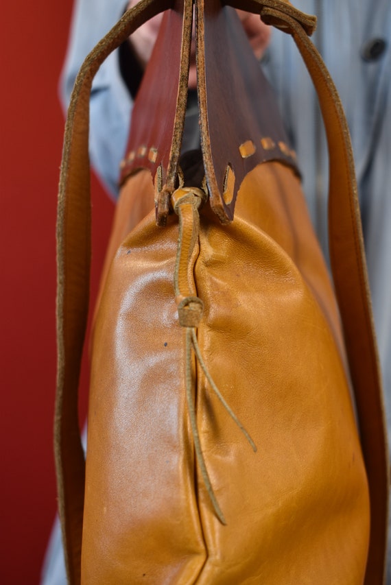 70s Handmade Italian Yellow Leather Shoulderbag -… - image 8