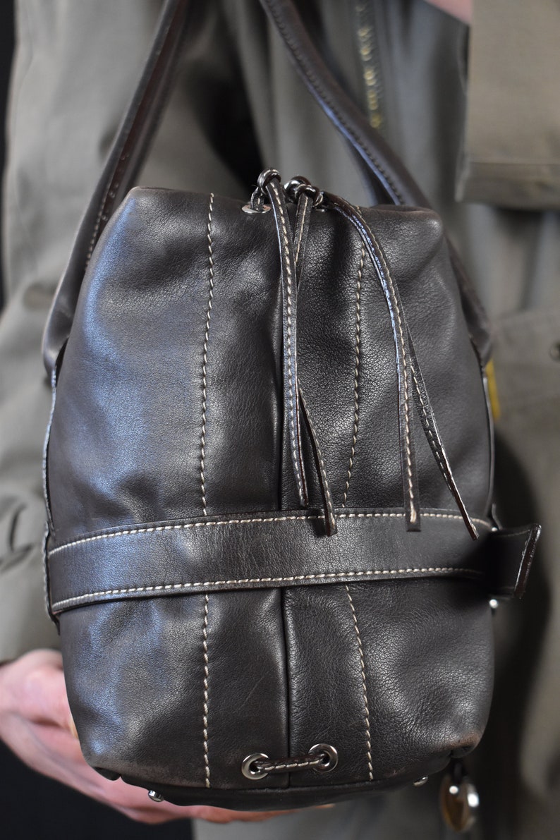 NANNINI Luxurious Shoulderbag 90s Y2K Brown Leather Handbag Vintage Purse Baguette bag Kellybag Bowler Totebag Shopper image 5