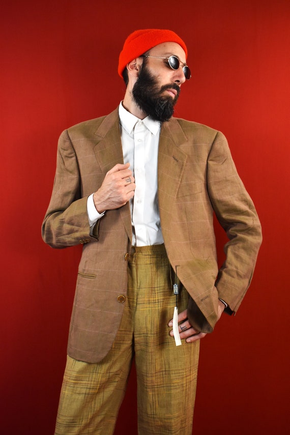 Italian Vintage Linen Blazer - Italian Men's Suit… - image 1
