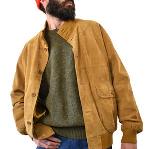 Vintage 90s Suede Bomber Jacket | Italian Brown Leather Coat | High Neck Utility Style | Minimalist Retro Fit | Men’s Outerwear XL
