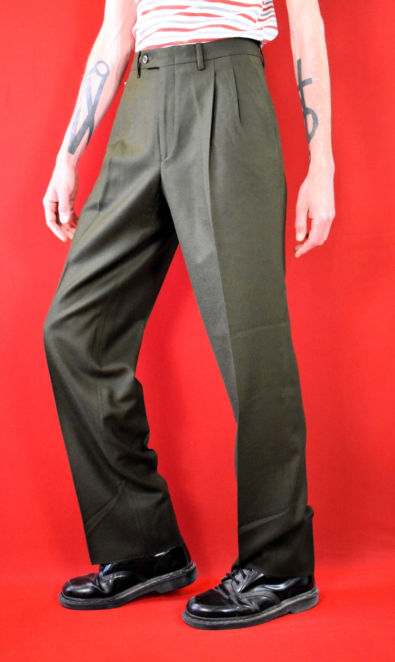 70s Dark green Vintage Wool Pants Tailored Trousers 100% Virgin Wool Elegant Business Pants Luxurious Elegant Man Pants Capsule image 2
