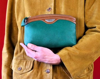 Italiaanse Vintage jaren '80 Lederen Pochette - Castleton Groene Handtas - Zomer Vintage Accessoires - Schoudertasje Portemonnee