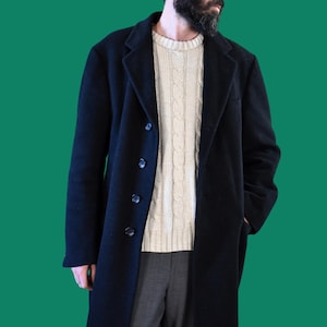 Vintage Italian Cashmere Wool Overcoat: 90s Minimalist Anthracite Coat (L/XL)