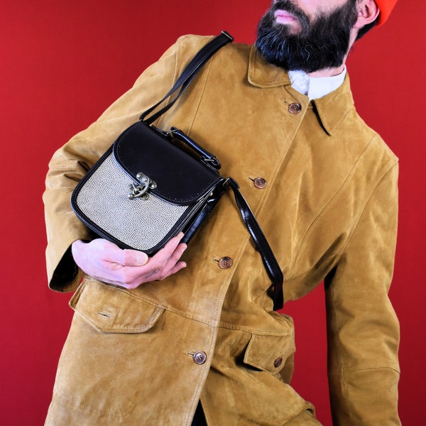 70s Vintage Italian Brown Leather Crossbody bag - Shoulderbag - Messenger bag - Purse - Saddlebag - Briefcase - Italy Design Bag