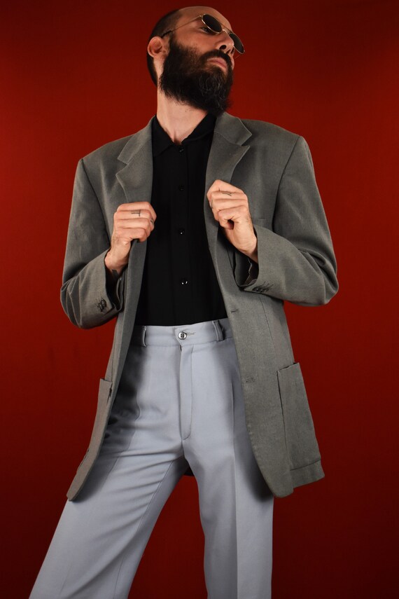 Buy Luxurious 70s Wool Grey Mens Blazer Tailored Jacket Handmade 