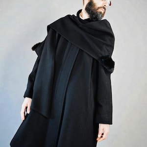 Vintage Cashmere Wool Inverness Cape Coat: Gothic Dark Academia Overcoat