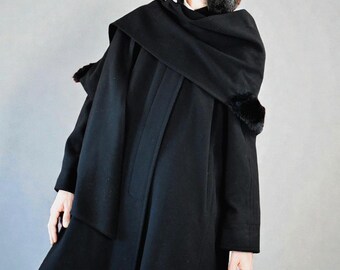 Vintage Cashmere Wool Inverness Cape Coat: Gothic Dark Academia Overcoat