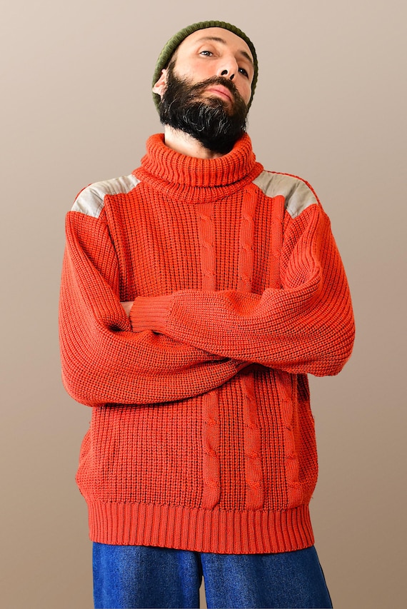 Maglione a collo alto in lana rossa vintage Pullover in maglia