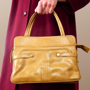 Sac en cuir structuré | sac à main d'affaires vintage | Convient aux petits ordinateurs portables et tablettes | Sacoche en cuir italien fauve