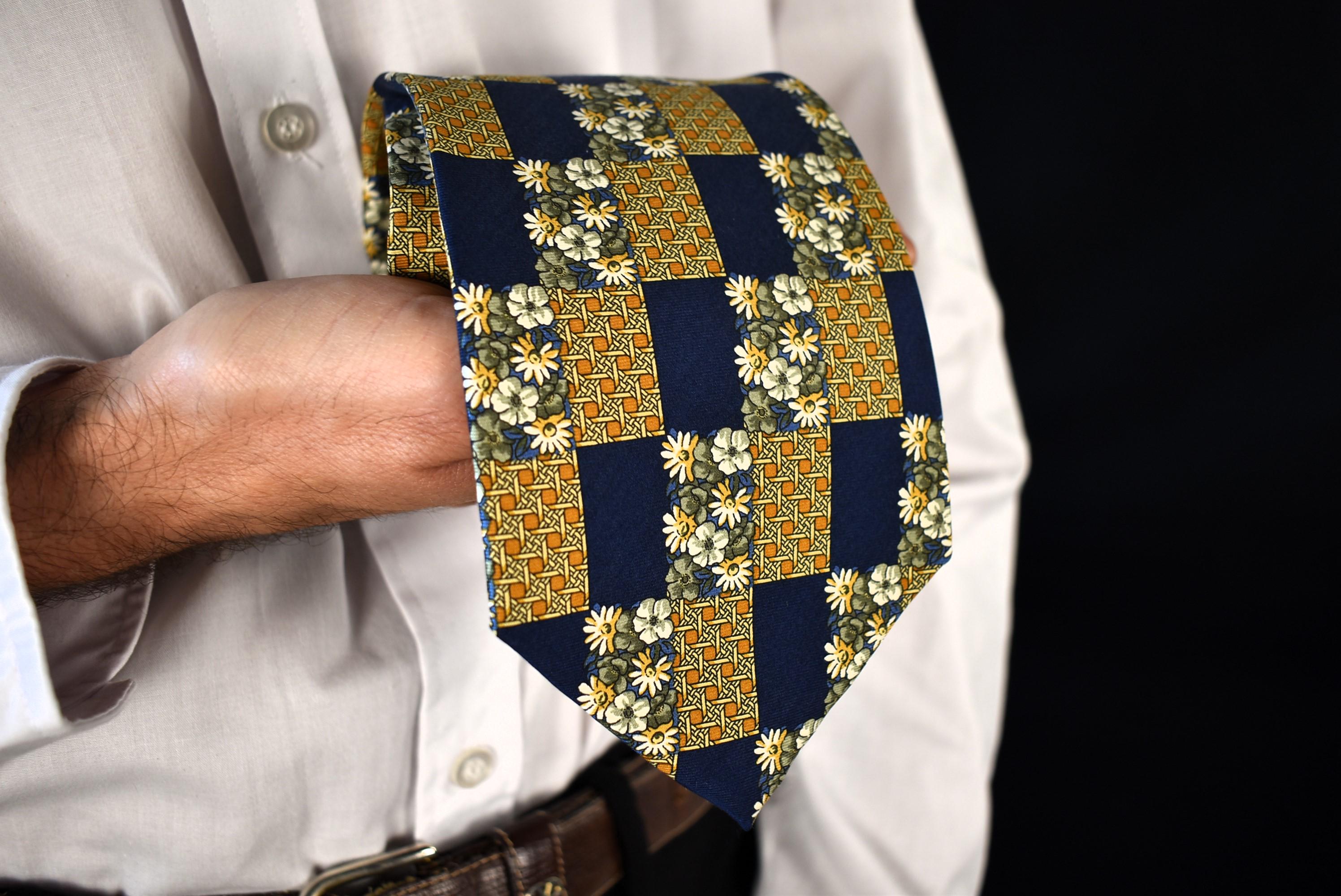 Vintage 80s Silk Tie: Langsdorf Floral Checkered Necktie, Made in