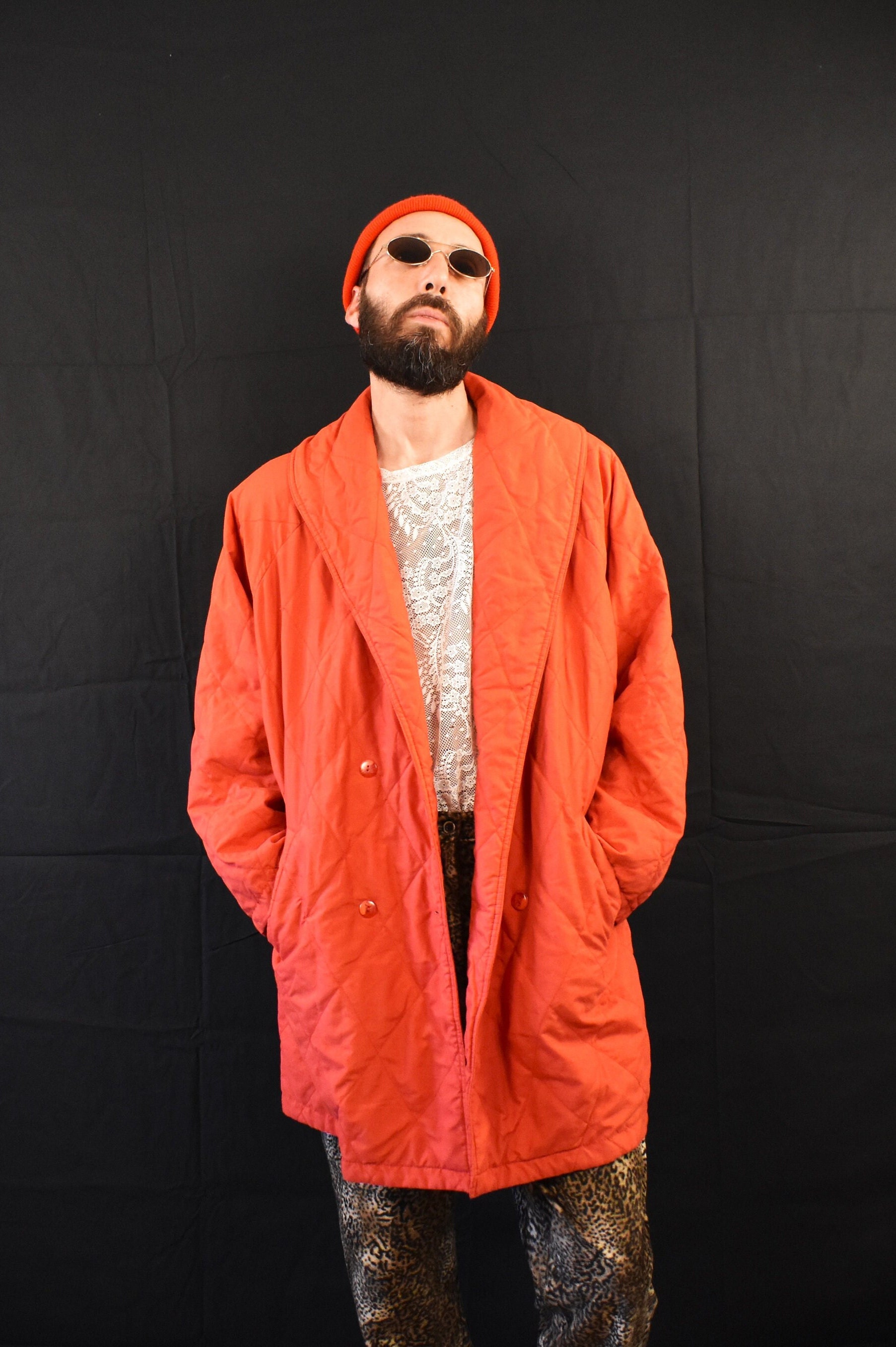 Red Quilted Vintage Coat - Oversize 80s 90s Spring Coat