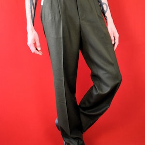 70s Dark green Vintage Wool Pants Tailored Trousers 100% Virgin Wool Elegant Business Pants Luxurious Elegant Man Pants Capsule image 3