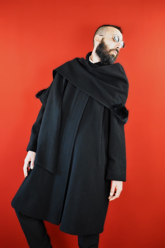 CASHMERE Caped Ulster Coat - Black Inverness Coat - Vintage CASHMERE Caped Ulster Coat - Black Inverness Coat - Vintage
