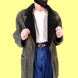 Vintage Italiaanse jas van schapenvacht: jaren 70 suède, erfgoed bovenkleding