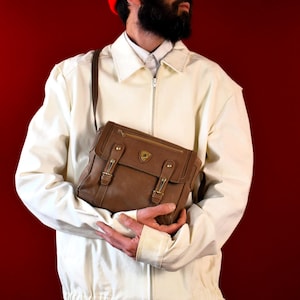 Vintage Tonino Lamborghini Leather Messenger Bag, Italian Brown Crossbody Satchel Unisex: Quiet Luxury