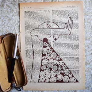 Disegno Art Brut e Pop Art unico nel suo genere – Let It Out – Penna stilografica su pagina di dizionario vintage del 1958