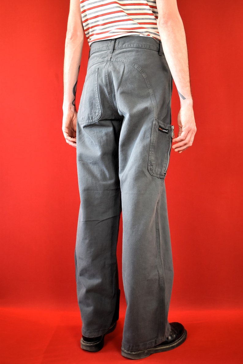 Original 90s Grey Bootcut Pants Cargo Wide Leg Trousers Pants 100% Cotton Made in Italy Baggy Mens 80s Oldschool Pants image 5