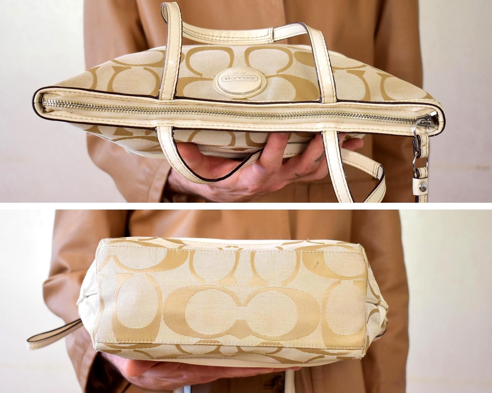 Vintage Coach Monogram Tote Bag: Original Y2K Beige Canvas and