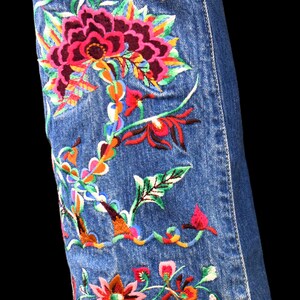 REPLAY Y2K Flared Vintage Jeans 90s Embroidered Denim Pants Floral Design Made in Italy Bohemian Pants 70s Style Pants Retro image 5