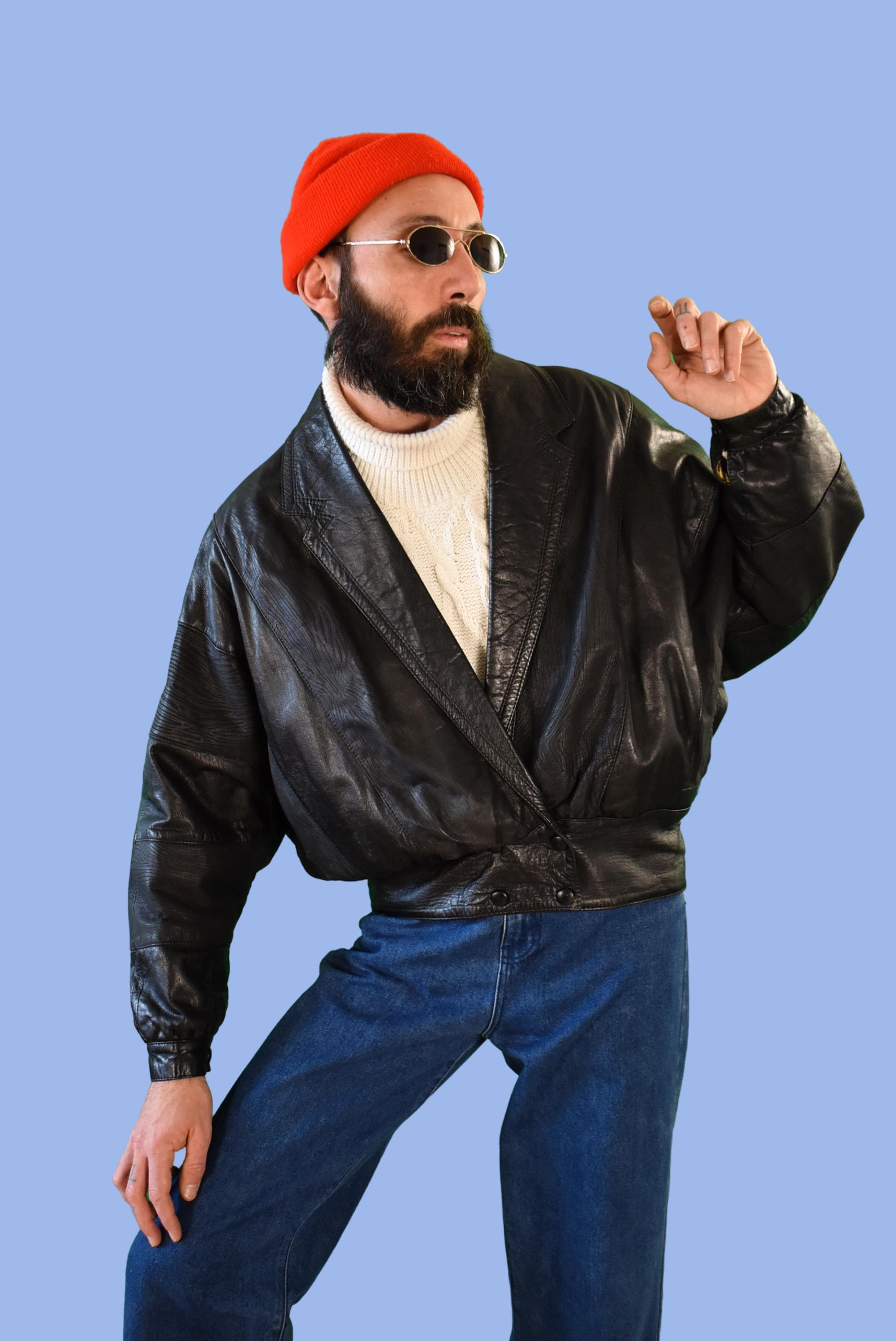 Italian Vintage 80s Leather Jacket - Cropped - Embossed Details Italian Vintage 80s Leather Jacket - Cropped - Embossed Details